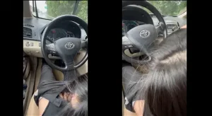 Vợ yêu thổi kèn trên xe